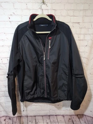 Chaqueta Zegna Sport XL negra para hombre forrada de vellón de nailon concha acento rojo Foto 1 de 4