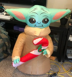 Star Wars Mandalorian Grogu Baby Yoda Christmas Inflatable 3.5 ft Candy Cane EUC - Picture 1 of 2