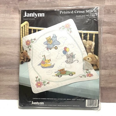 Винтажное детское лоскутное одеяло Janlynn Playland Pals с принтом крестиком 34 дюйма x 43 дюйма No957-68 - Изображение 1 из 4
