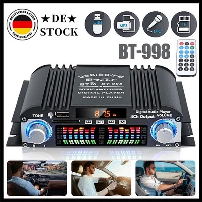 Bluetooth Mini Verstärker HiFi Power Audio Stereo Bass Auto AMP USB MP3 1600W DE - Bild 1 von 4