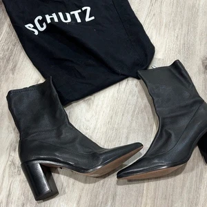 SCHUTZ Sleek Black Heeled Boots leather size 9.5 - Picture 1 of 7