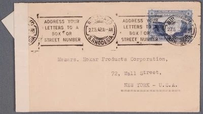 MayfairStamps Rodesia del Sur 1942 a Nueva York NY Cubierta aau_85487 Foto 1 de 2