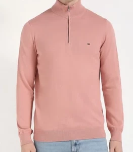 Tommy Hilfiger Pullover rosa Pfingstrose Baumwolle Regular Fit mit Viertelreißverschluss - Bild 1 von 14