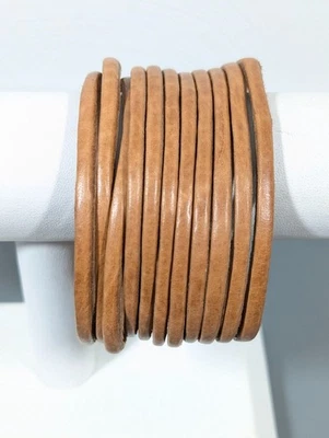 Brazalete Boho Marrón Imitación Cuero Multi Hilo Ancho a Presión 7.5 pulgadas Foto 1 de 4