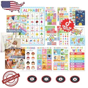 18pc Toddler Preschool Posters - Double Laminated, Waterproof, ABC, Numbers, ... - Picture 1 of 8