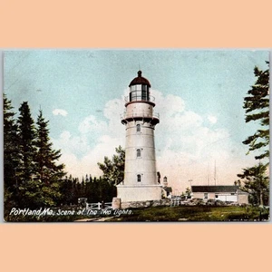 Postcard Portland Maine ME Scene at The Two Lights Lighthouse - Picture 1 of 4