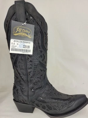 ¡NUEVO! Bota de cuero vaquera JB Dillon Reserve para mujer lentejuelas negras talla 8,5B  Foto 1 de 4