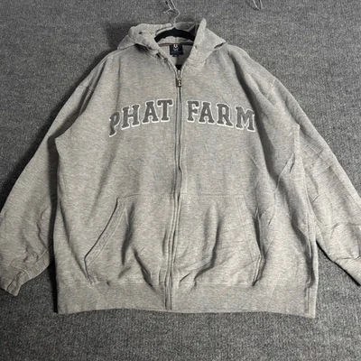 Sudadera con capucha gris con cremallera Phat Farm para hombre talla 2XL logotipo deletreado Foto 1 de 4