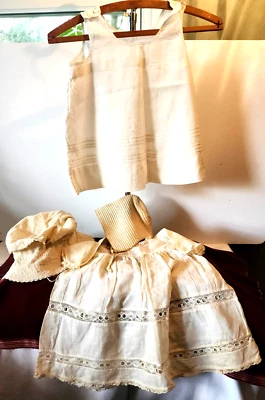 Vintage Lot of Baby Clothes--Dress, Pinafore, & 2 Hats - Image 1 of 4