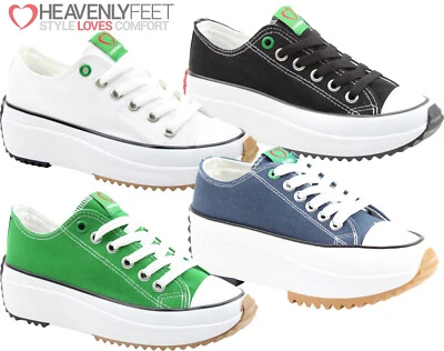 Heavenly Feet Platform Trainers Chunky Lightweight Canvas Lace Up Fashion Pumps