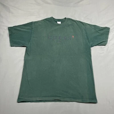 Vintage Guess Jeans Graphic Tee Large Dark Green USA Made VTG 90s Unisex - Image 1 of 4