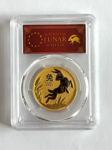 2023 P Australia 1 oz Gold Lunar Year of the Rabbit $100 PCGS MS 70 FDOI FDI - Picture 1 of 2