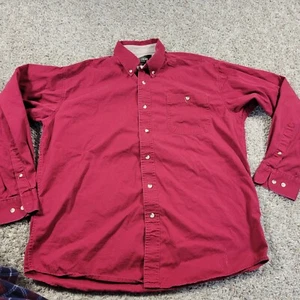 Red Head Shirt Men's Large Red Button Up Cotton Pockets Outdoor Camp Long Sleeve - Picture 1 of 8