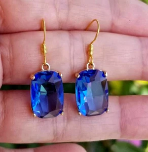 Ohrringe 14 Karat Gold australischer Kristall blauer Saphir blauer Saphir Ohrhänger - Bild 1 von 5