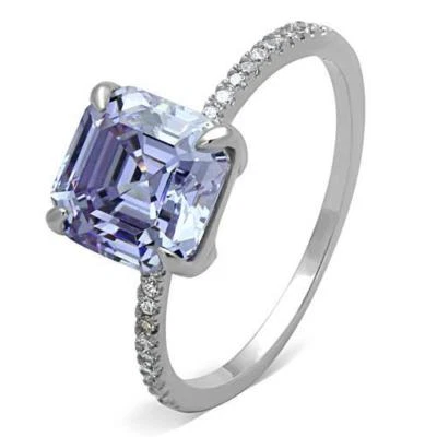 Asscher amethyst ring 3ct sterling silver cz ladies stamped elegant purple 176 - Image 1 of 4