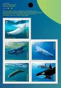 WHALES = ORCA, KILLER, BELUGA, BLUE, RIGHT WHALE = BK FRONT PAGE Canada 2022 MNH - Picture 1 of 2