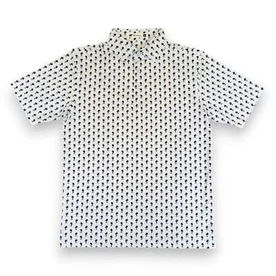Polo Merrill Apparel para hombre con patrón de palmera blanco y azul marino Foto 1 de 4