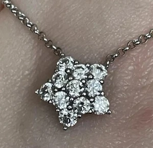 925 Sterling Silver Vintage Star Diamonique DQCZ Adjustable Necklace 17.5” 4g - Picture 1 of 24