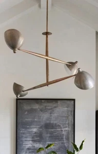 Raw Brass 4 Light Ceiling Mid Century Modern Brass Chandelier Sputnik Chandelier - Picture 1 of 4