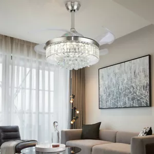 Modern Crystal Ceiling Fan Light Chandelier Ceiling Fandelier Fanlamp & Remote - Picture 1 of 23