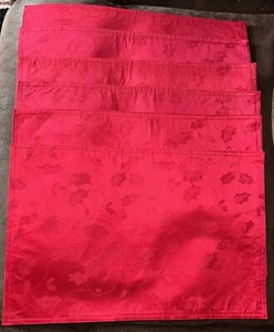 Red Poinsettia Fabric Holiday Christmas Placemat Set of 6 Reversible 18”x12” - Picture 1 of 6
