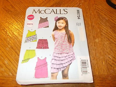 MCCALL'S McCalls Pattern M6734 Girls EZ KNITS Pullover Tops/Dress & Shorts/Skirts- Ruffle