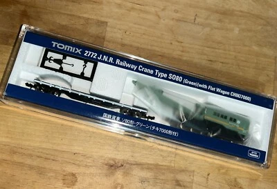TOMIX 2772 N Gauge JNR Railway Crane Type SO80 With Flat wagon Green - Image 1 of 3