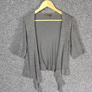 David Lawrence Womens Cardigan Size M Medium Grey Silver Glitter Knit Stretch - Picture 1 of 8