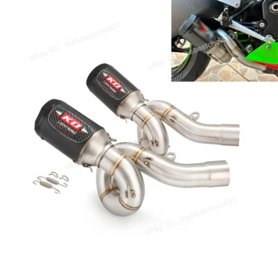 For Kawasaki Ninja ZX6R ZX636 2009-2023 Exhaust Mid Link Pipe Carbon Tips Escape - Image 1 of 4