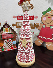 CHRISTMAS Peppermint Candy Cane Brown Red Resin  Gingerbread Tree Figurine 14"