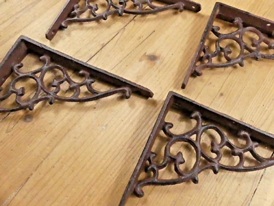 4 Antique Style Shelf Brace Wall Bracket Cast Iron Brackets Vine Corbels - Image 1 of 4
