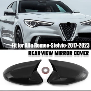 For 2017-2023 Alfa Romeo Stelvio Quadrifoglio Gloss Black Mirror Covers Caps 2x - Picture 1 of 8