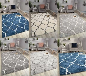 Thick Super Soft Shaggy Rugs 5cm Pile Modern Trellis Design Small Large Size Rug - Picture 1 of 11