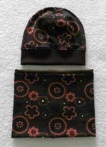 Beanie Jerseymütze Jerseyschal  2 Tlg Set  Blumen Handmade   - Bild 1 von 2