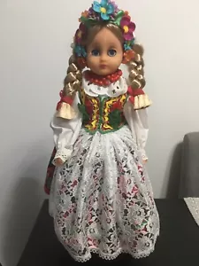 Polish Dance Doll on a Stand Displayed in a Glass Curio 17" Used - Picture 1 of 7