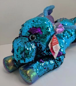 20" Color Changing Winged Dragon Reversible Blue/Purple Sequins Plush NEW 25 - Picture 1 of 5