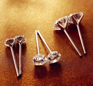 925 Sterling Silver Earrings, Cubic Zirconia Earrings Studs, Diamond Stud Ear... - Picture 1 of 12