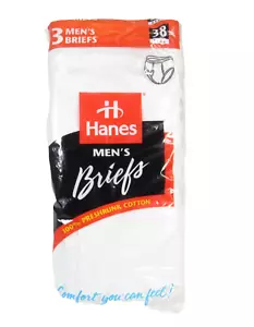 3 New Vintage 1997 Hanes Men's White Briefs Underwear Size 38 Preshrunk Cotton - Picture 1 of 7