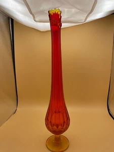 (62a) Vintage Glas Daumenabdruck Amberina Orange geschwungen Stretch Vase 18" MCM - Bild 1 von 8