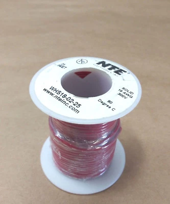 (Carrete de 25 pies) NTE WHS18-02-25 (18 AWG) cable de conexión sólido 300 V (rojo) ROHS Foto 1 de 3