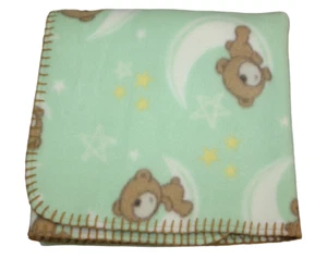 Baby Connection Green Brown Bear Star Moon Baby Blanket Fleece Boys Lovey RARE - Picture 1 of 6
