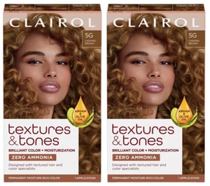 x2 CLAIROL Textures & Tones Permanent Moisture Rich Hair Color 5G Caramel Brown - Picture 1 of 9