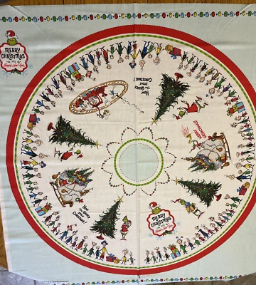 GRINCH Stole Christmas TREE SKIRT PANEL Dr Seuss Cotton Fabric Table Kaufman NEW - Image 1 of 4