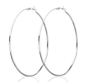 7 cm klassische Edelstahl dünne glänzende Silber Creolen Damen High Fashion Ohrringe - Bild 1 von 9