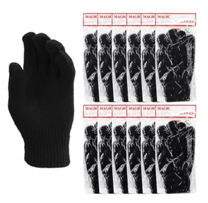 Men's Black Magic Warm Winter Knitted Stretch Black Gloves Pack of 12 - Picture 1 of 3