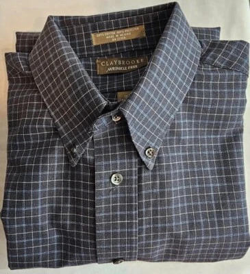 Claybrooke Hombres Sin Arrugas Manga Larga Vestido Camisa Negro, Blanco Cuadros 16 34/35 Foto 1 de 4