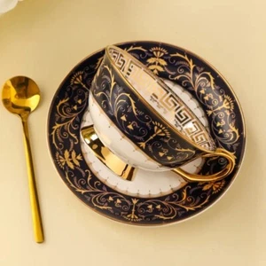 1 Set Europäischer Stil Bone China Kaffeetasse und Untertasse mit Löffel, 200ml/7,03oz - Bild 1 von 4