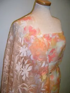 DESIGNER FABRIC DIVINE PEACH DEVORE ORGANZA HAND PAINTED IN CORAL SHADES 2YDS - Picture 1 of 6