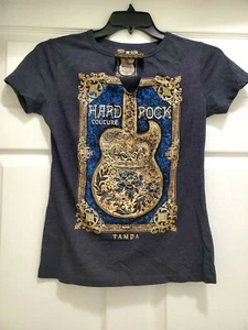 Hard Rock Couture Tampa Guitar Womens Small T-Shirt Black Embellished Neckline - Picture 1 of 8