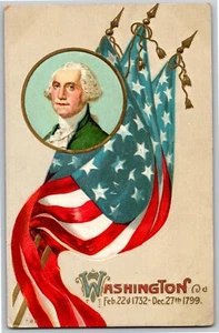 Vintage c1913 Postcard - "Washington Feb 22d 1732 - Dec 27th 1799" Embossed Flag - Picture 1 of 2
